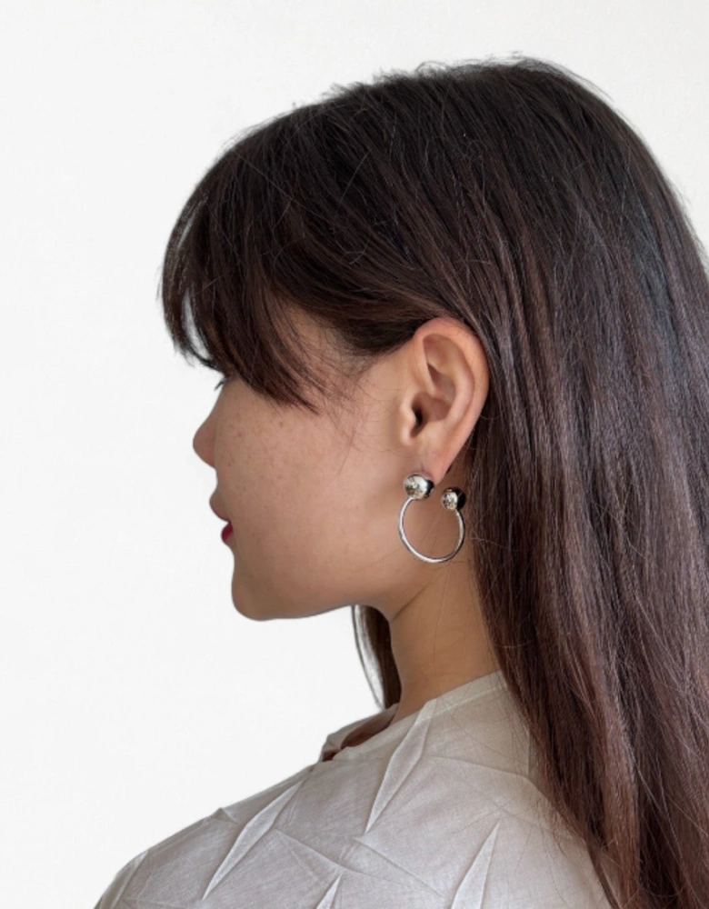Silver Geometric Ball Hoop Earrings