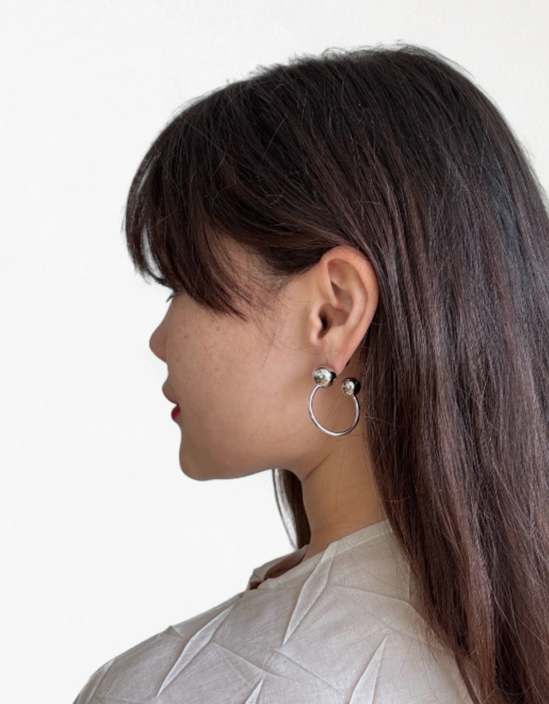 Silver Geometric Ball Hoop Earrings