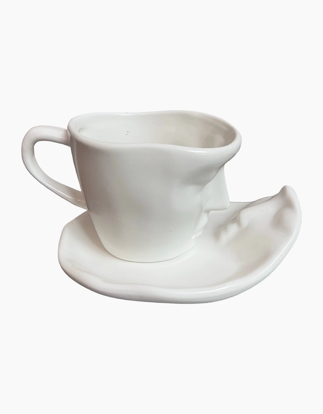 White Sculptural Face Cup And Saucer