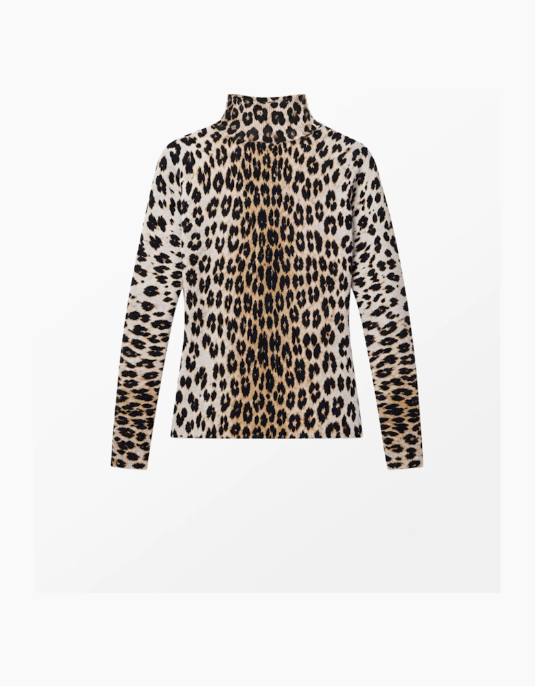 Leopard-Print Turtleneck Cotton and Cashmere-Blend Top