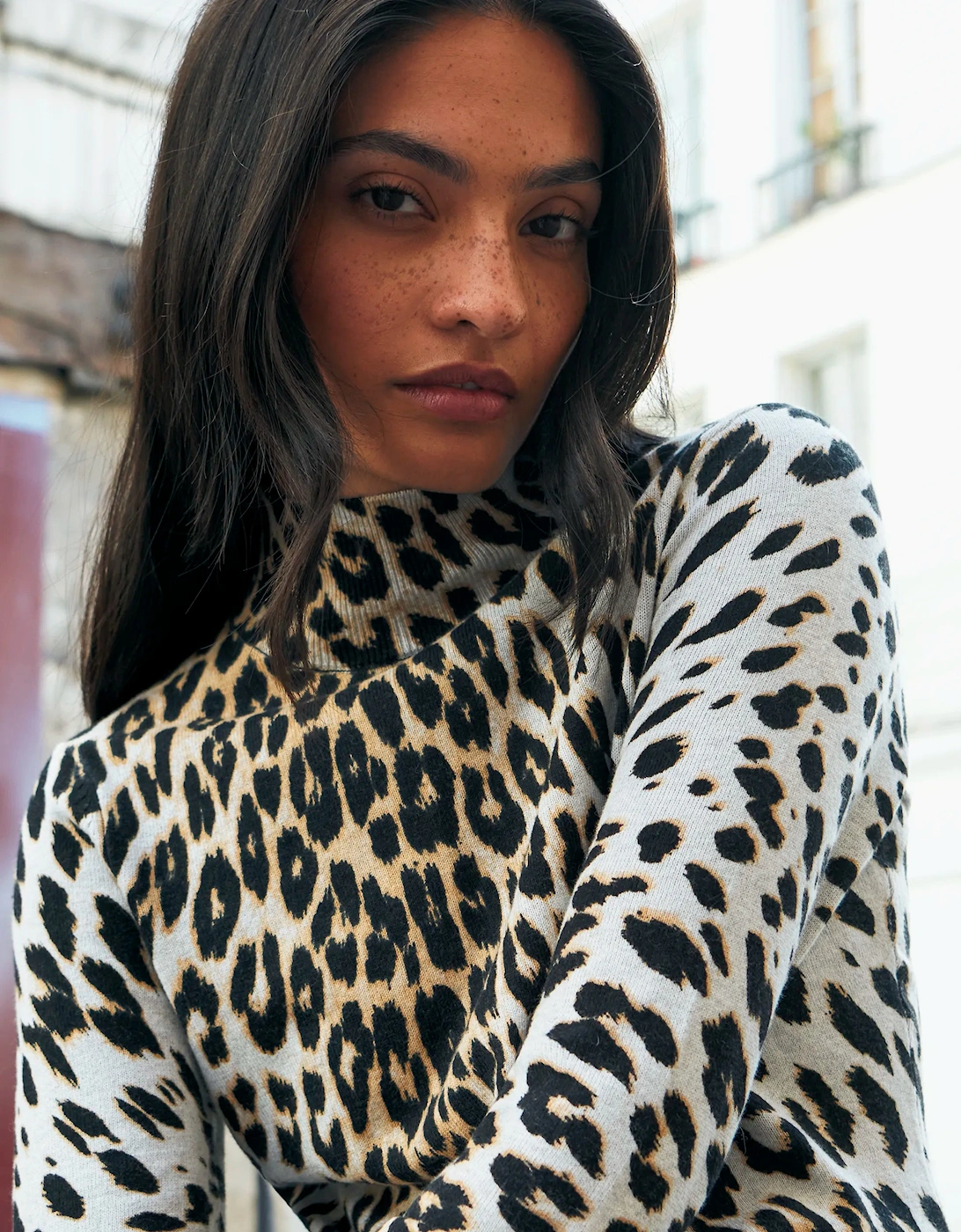Leopard-Print Turtleneck Cotton and Cashmere-Blend Top