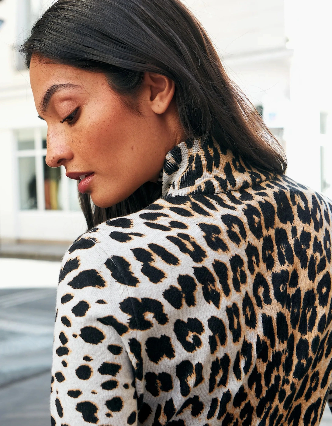 Leopard-Print Turtleneck Cotton and Cashmere-Blend Top