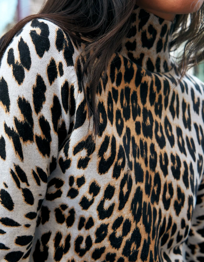 Leopard-Print Turtleneck Cotton and Cashmere-Blend Top