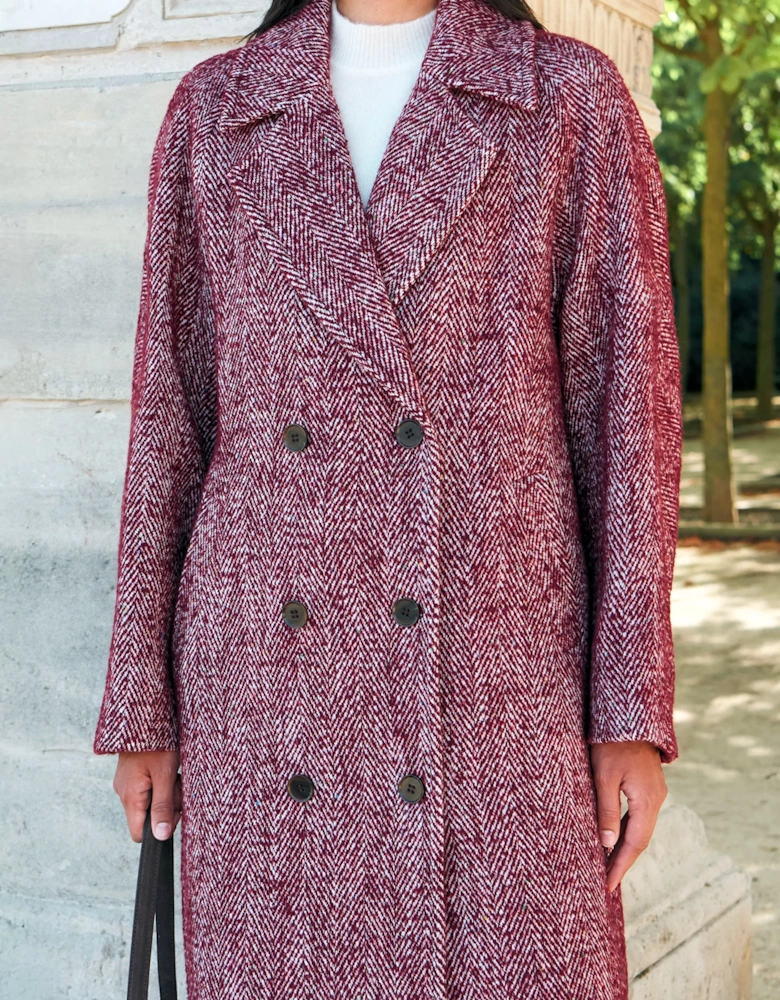 Petite Pink Herringbone Cocoon Coat With Wool