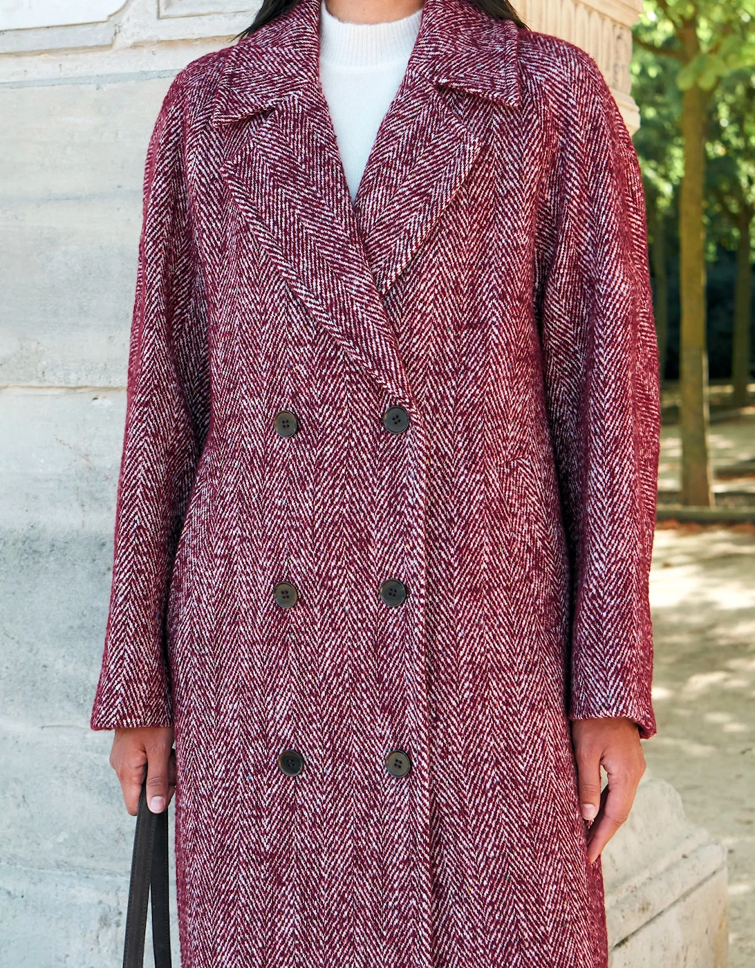 Petite Pink Herringbone Cocoon Coat With Wool