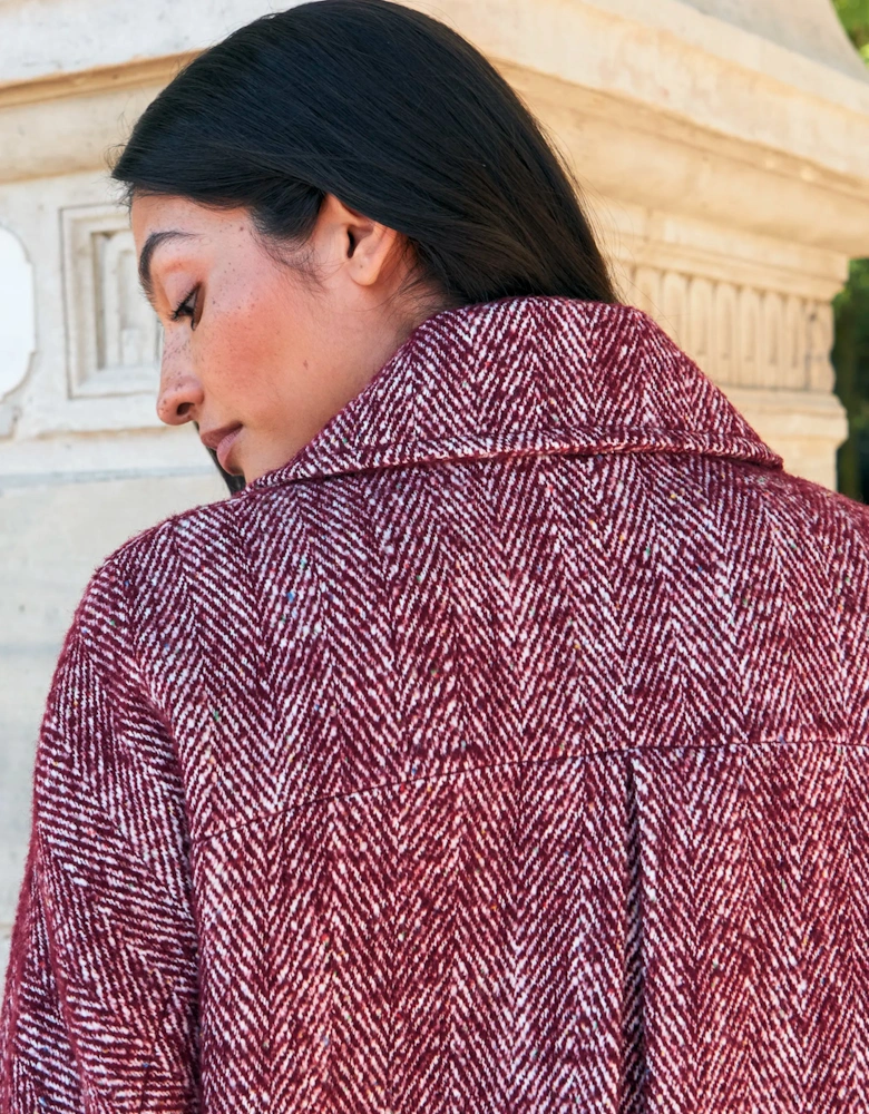 Petite Pink Herringbone Cocoon Coat With Wool