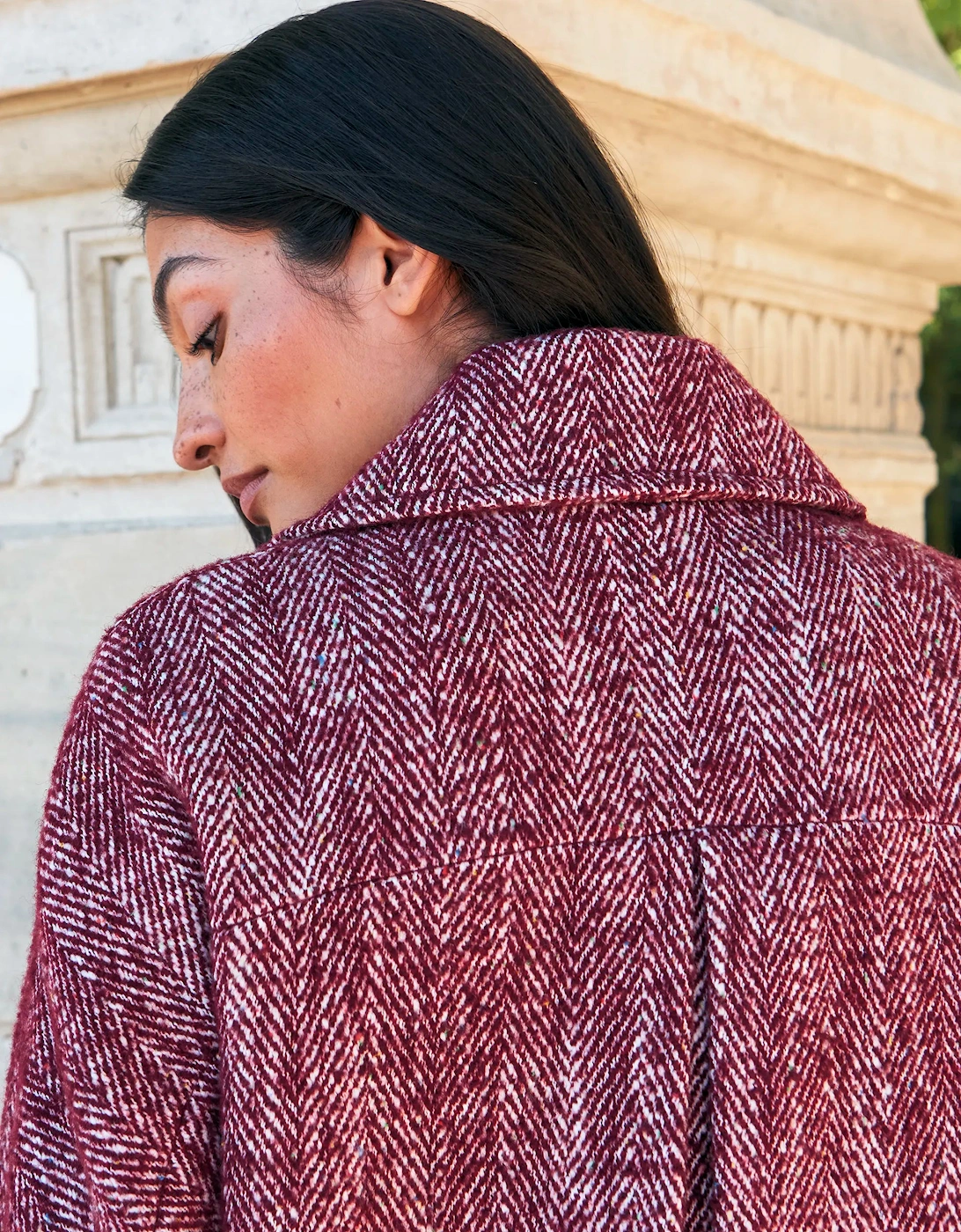 Petite Pink Herringbone Cocoon Coat With Wool