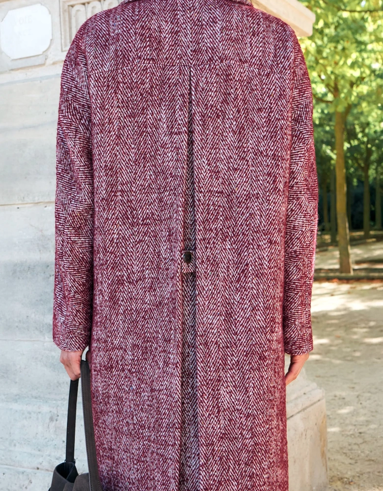Petite Pink Herringbone Cocoon Coat With Wool