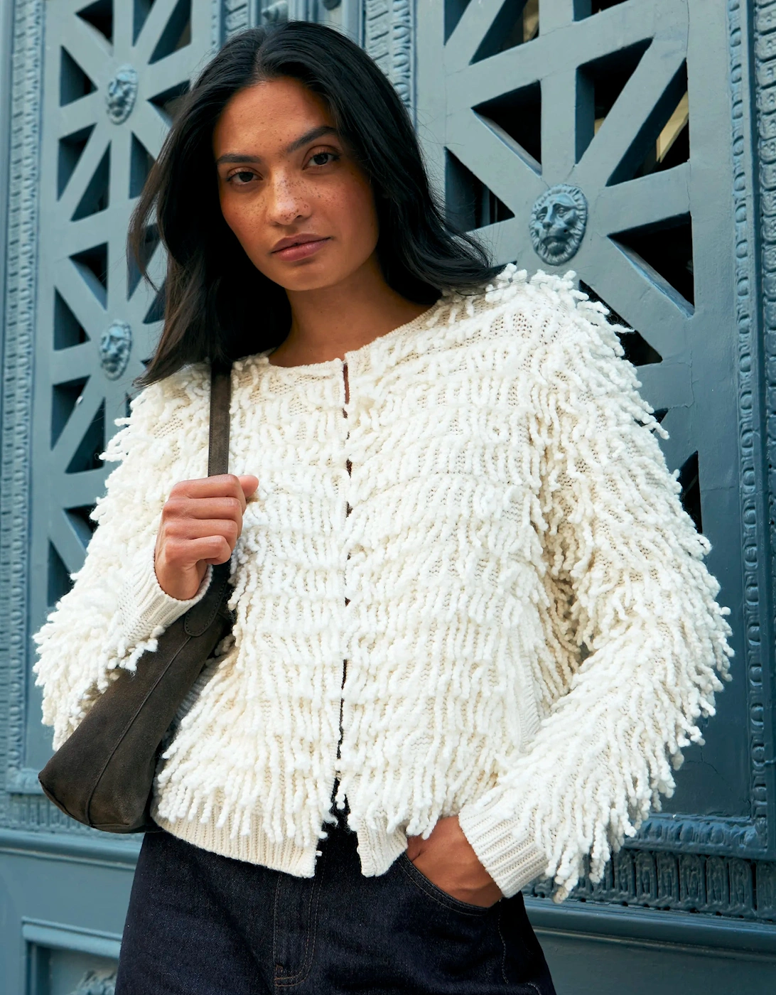 Ivory Loop Knit Wool Blend Jacket
