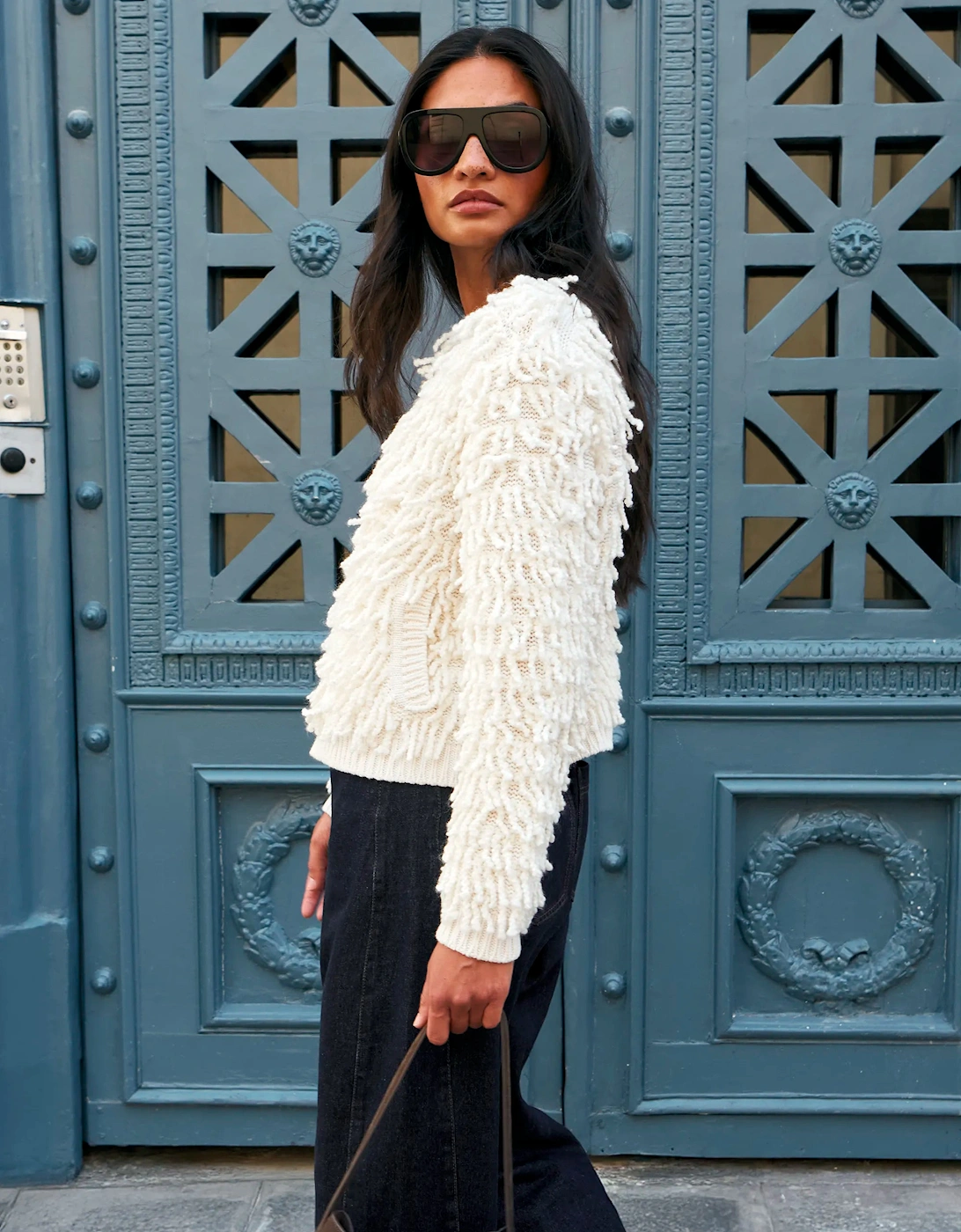 Ivory Loop Knit Wool Blend Jacket