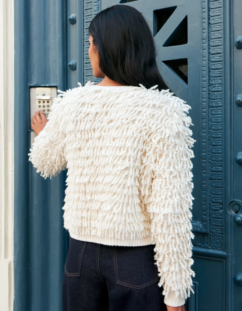 Ivory Loop Knit Wool Blend Jacket