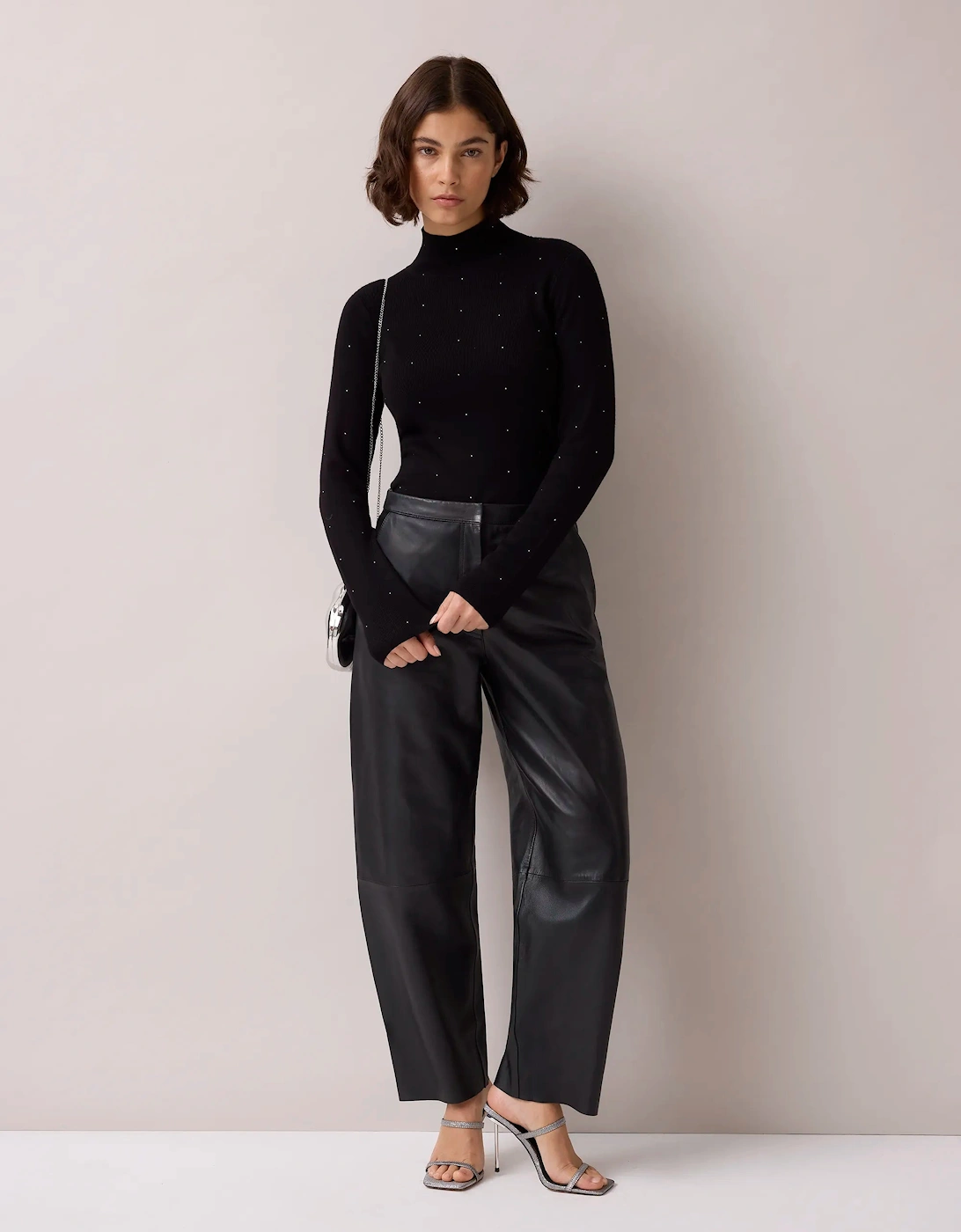 Black Sparkle Knit Roll Neck Top