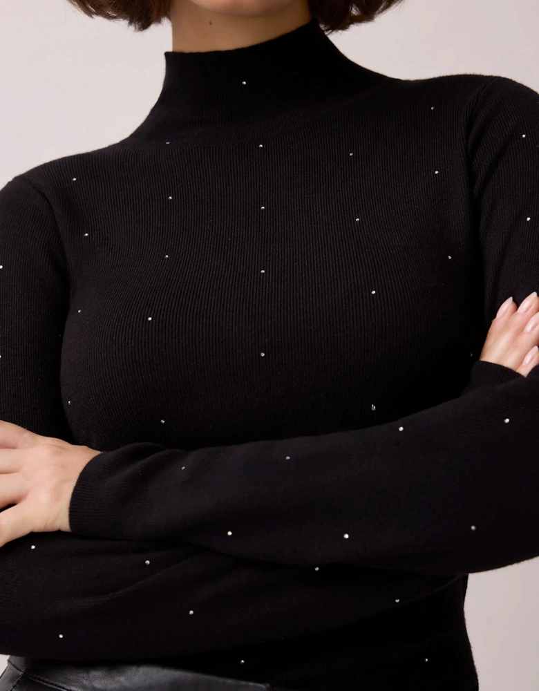 Black Sparkle Knit Roll Neck Top