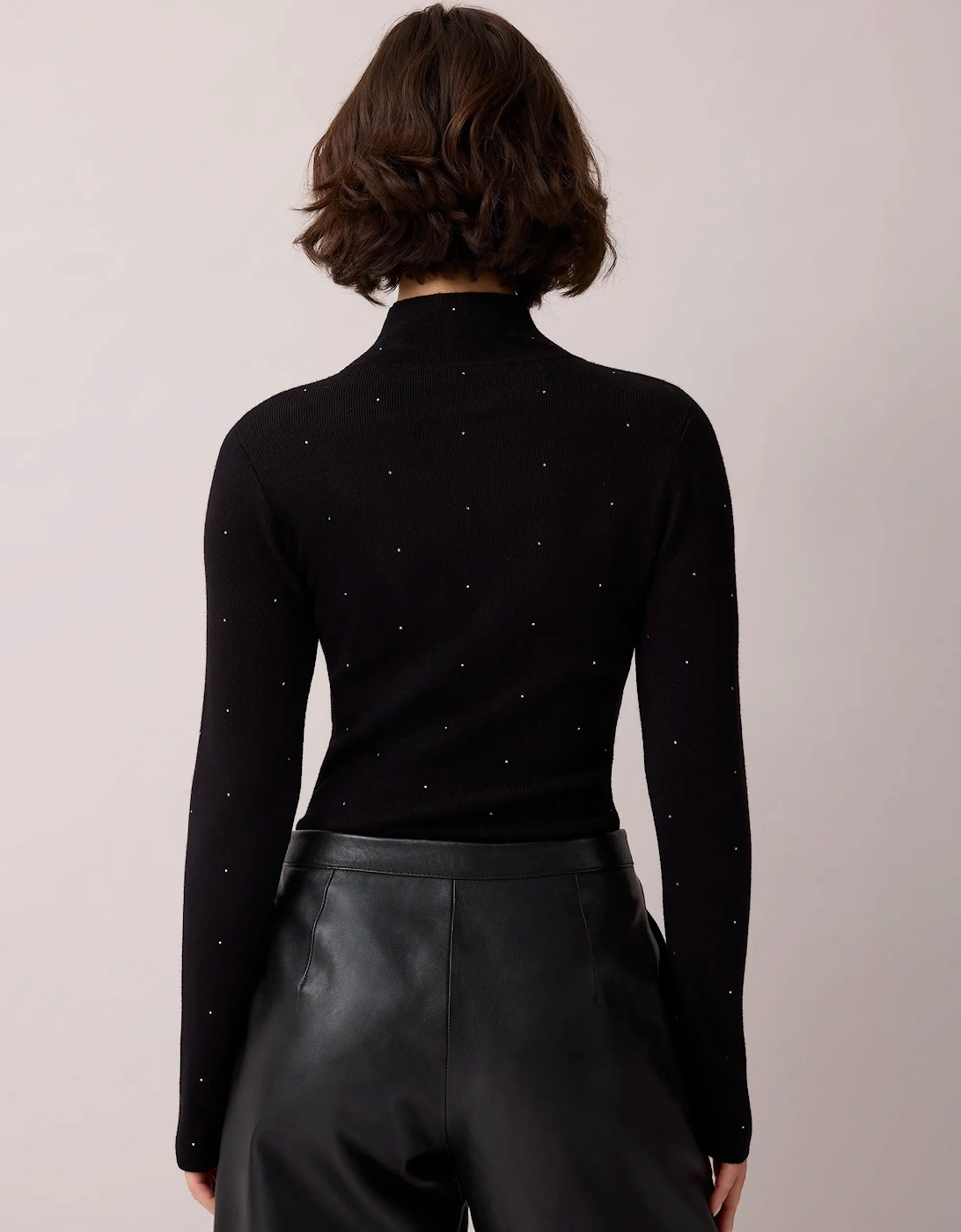 Black Sparkle Knit Roll Neck Top