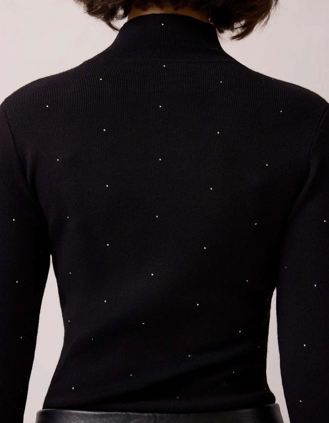Black Sparkle Knit Roll Neck Top