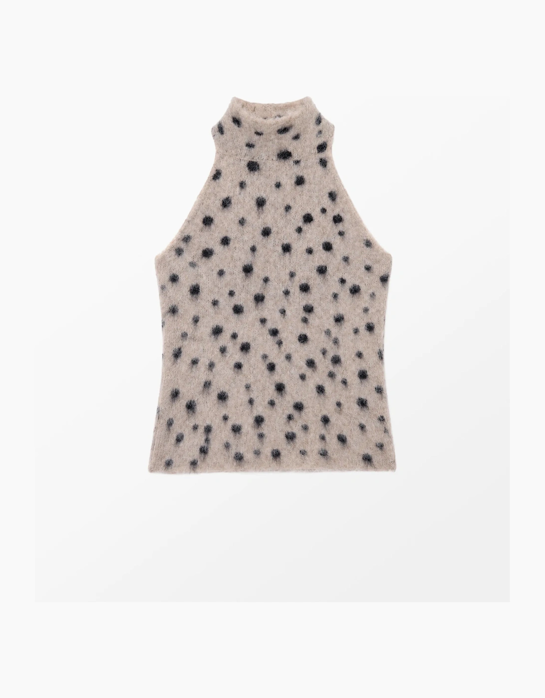 Neutral Deer Print Turtle Neck Knit Top With Wool And Alpaca