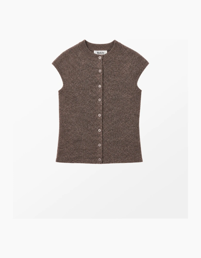 Mocha Button Through Knit Top With Wool And Alpaca