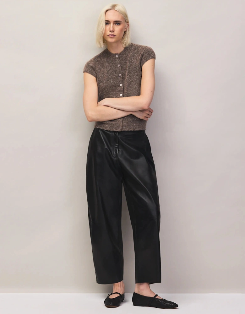 Mocha Button Through Knit Top With Wool And Alpaca