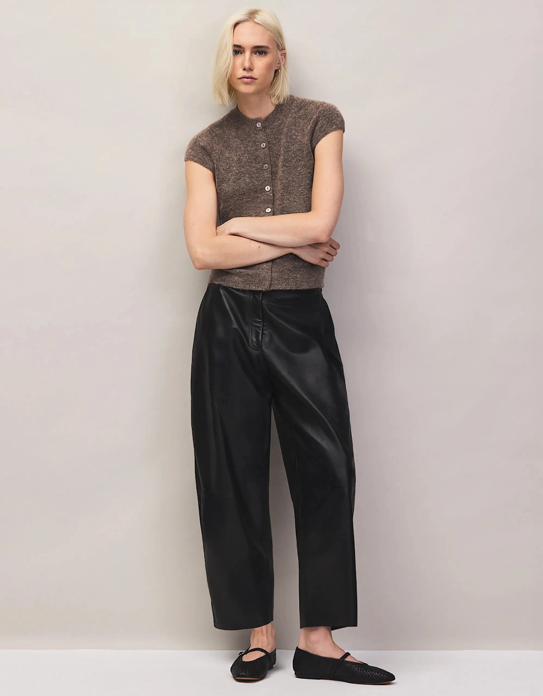 Mocha Button Through Knit Top With Wool And Alpaca