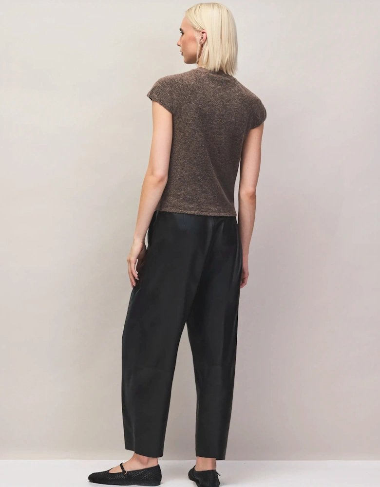 Mocha Button Through Knit Top With Wool And Alpaca