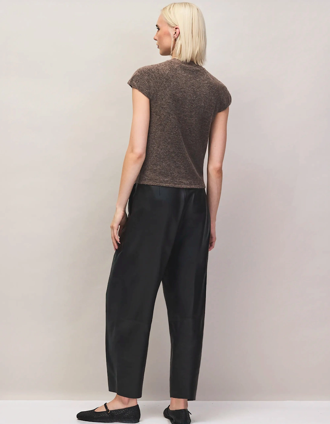 Mocha Button Through Knit Top With Wool And Alpaca