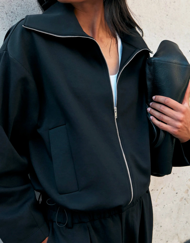 Black Ponte Funnel Neck Jacket