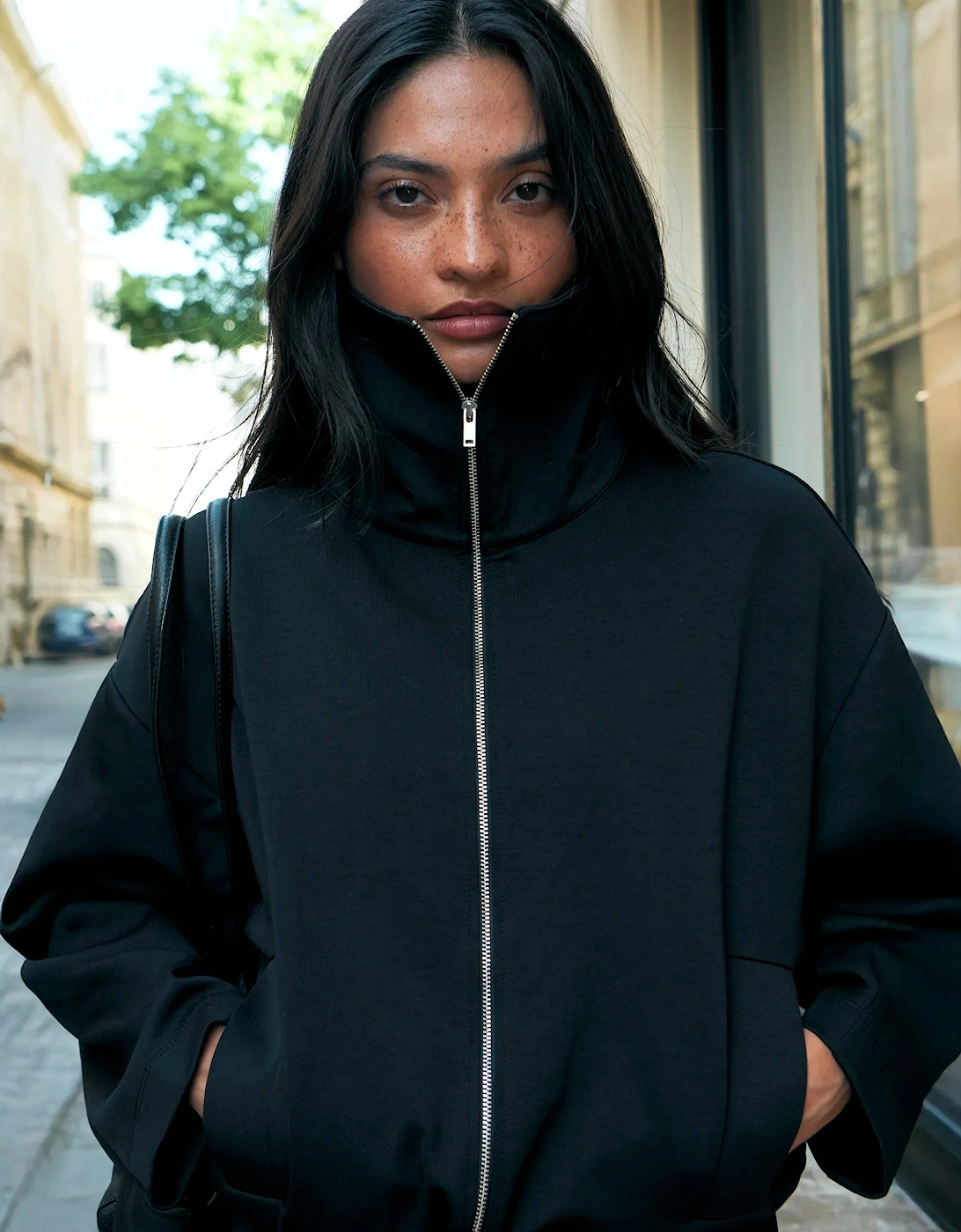 Black Ponte Funnel Neck Jacket
