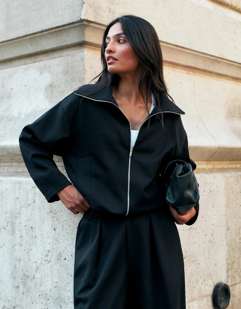Black Ponte Funnel Neck Jacket