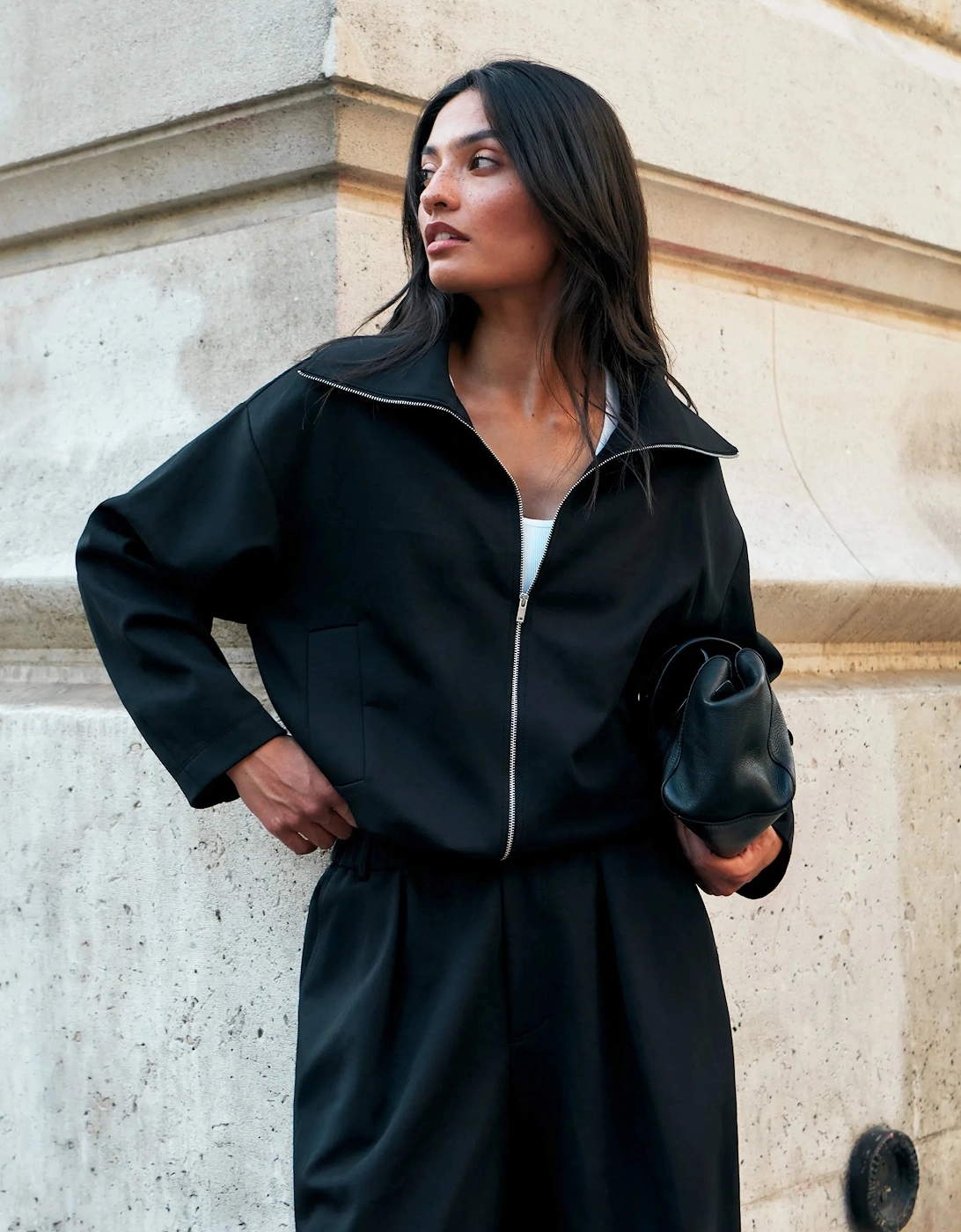 Black Ponte Funnel Neck Jacket