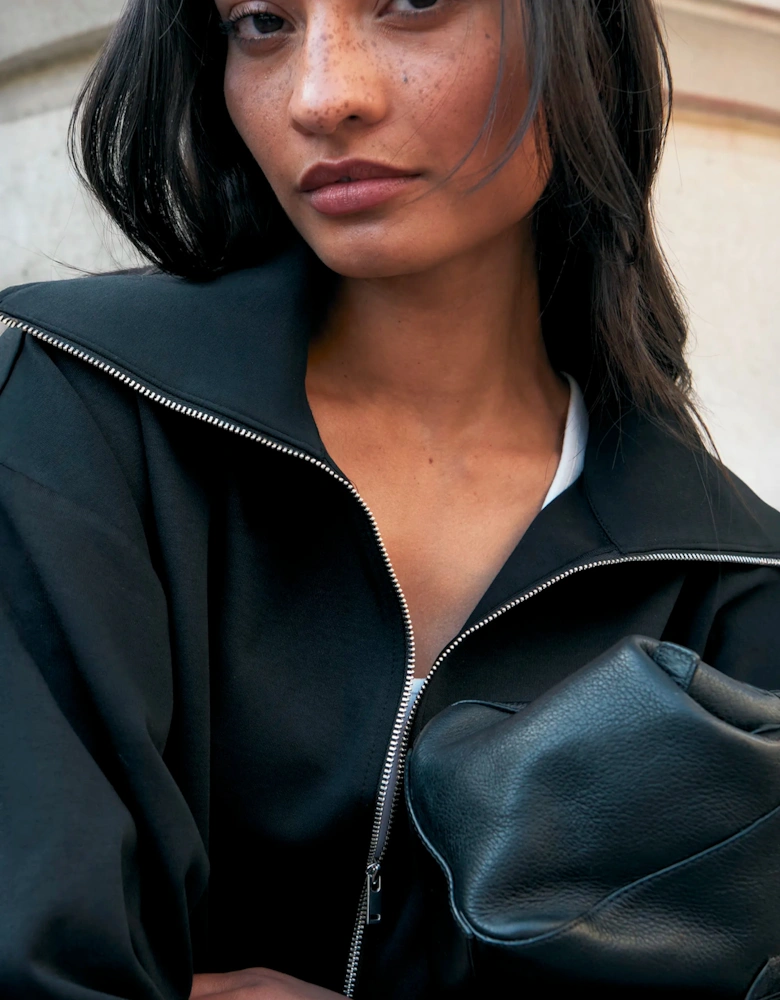 Black Ponte Funnel Neck Jacket