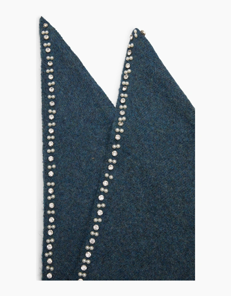 Petrol Blue Large Embellished Triangle Scarf