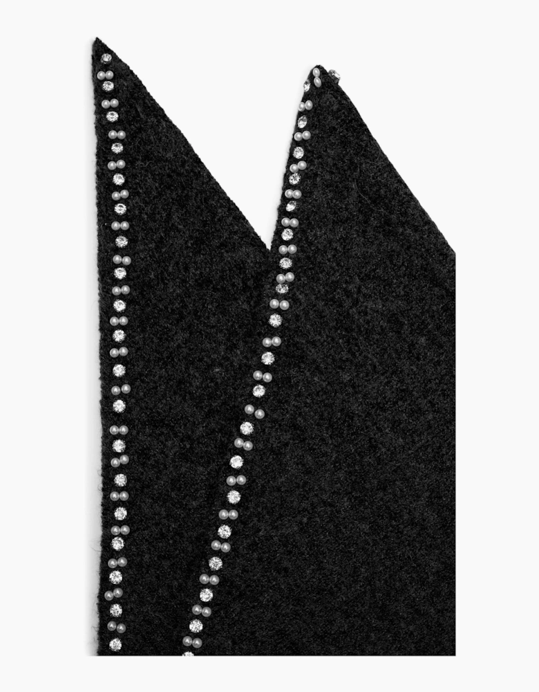Black Large Embellished Triangle Scarf