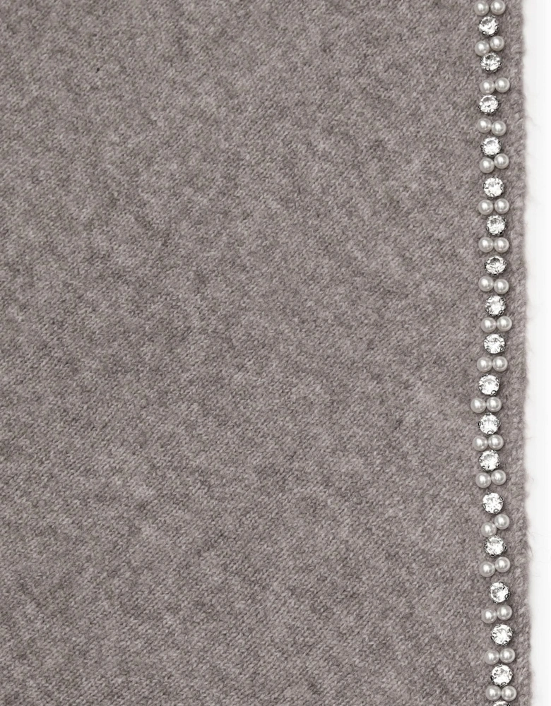 Pale Grey Large Embellished Triangle Scarf