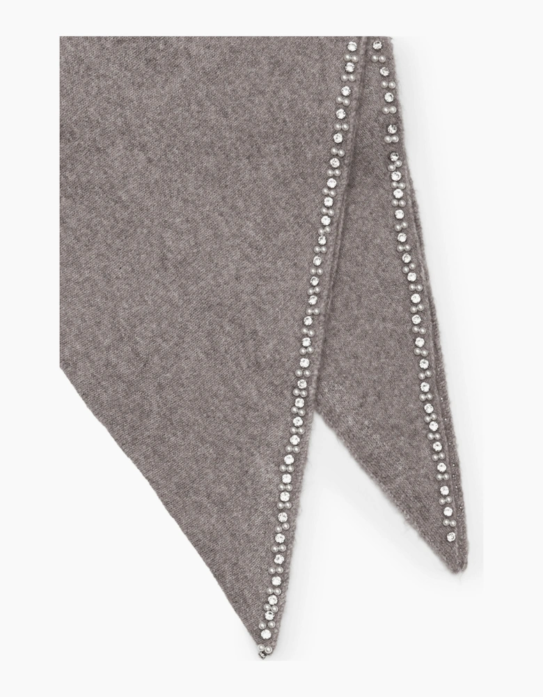 Pale Grey Large Embellished Triangle Scarf