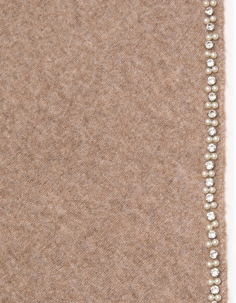 Taupe Large Embellished Triangle Scarf