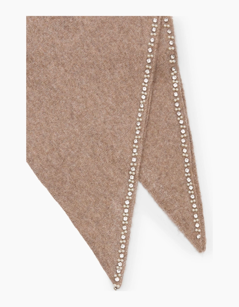 Taupe Large Embellished Triangle Scarf