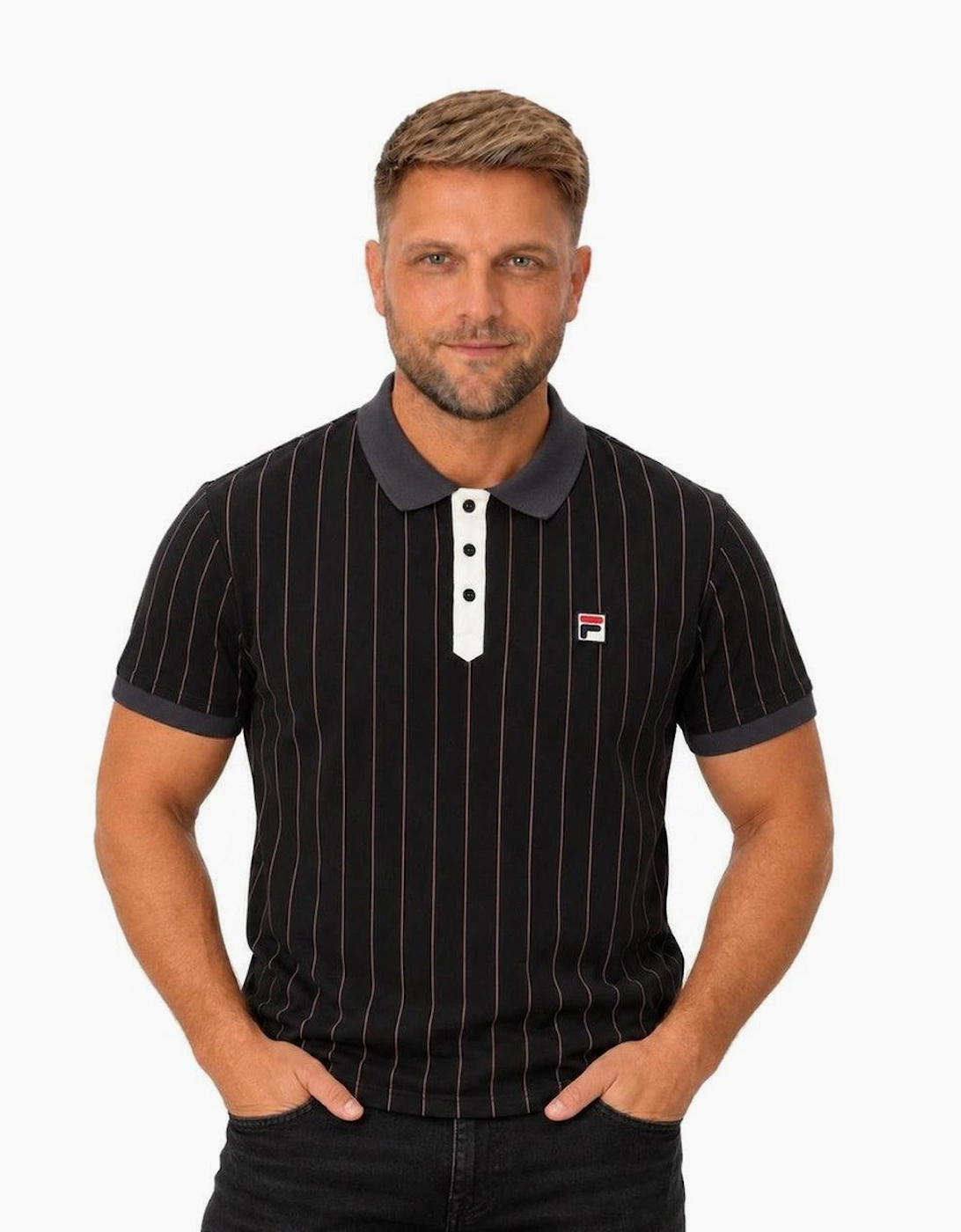 Fila BB1 Classic Striped Polo Shirt Black/Gardenia/Fig/Charcoal