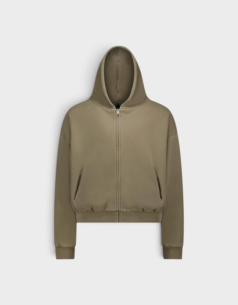 Thermal Zip-Up Hoodie Olive Green