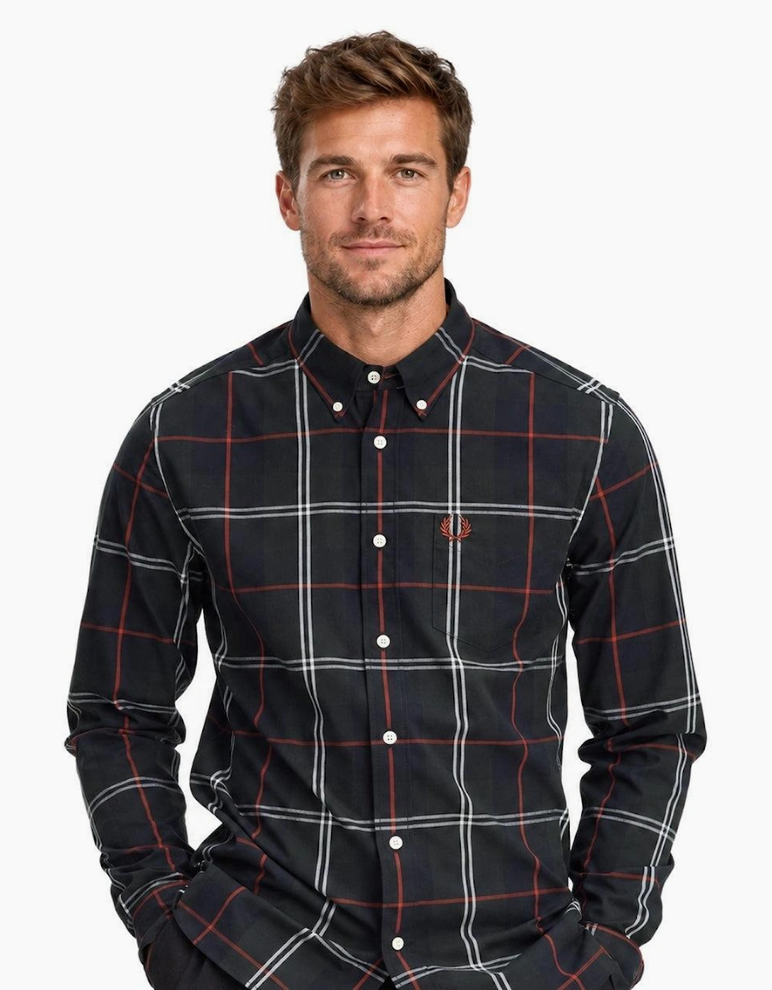 Fred Perry Poplin Tartan Shirt Night Green