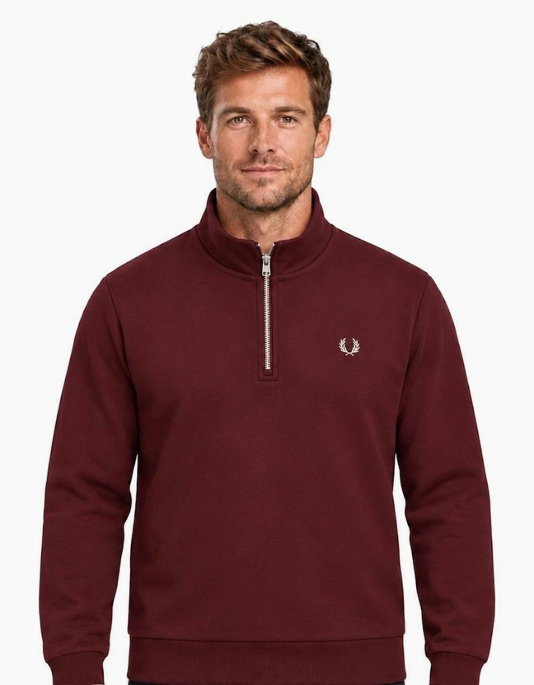 Fred Perry Half Zip Sweatshirt Oxblood/Ecru