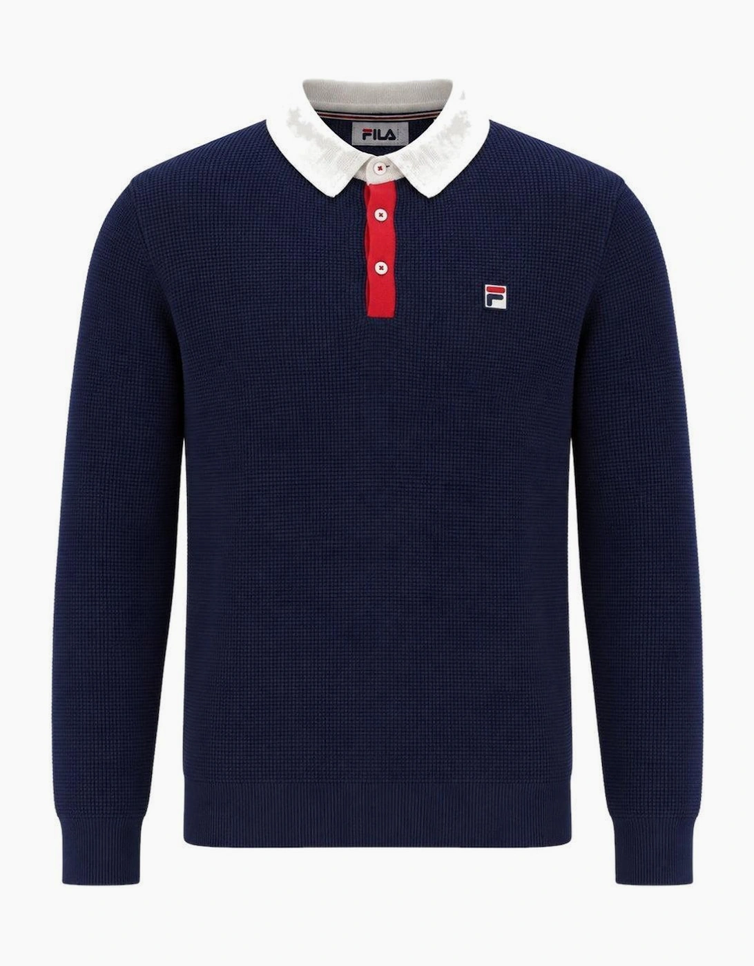 Fila Nowell Waffle Knit Long Sleeve Polo Shirt Fila Navy/Gardenia/Fila Red