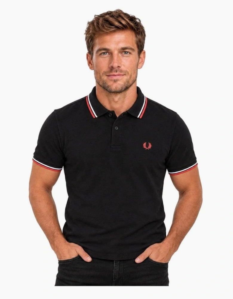Fred Perry Twin Tipped Polo Shirt Black/Dusky Blue/Strawberry Cream