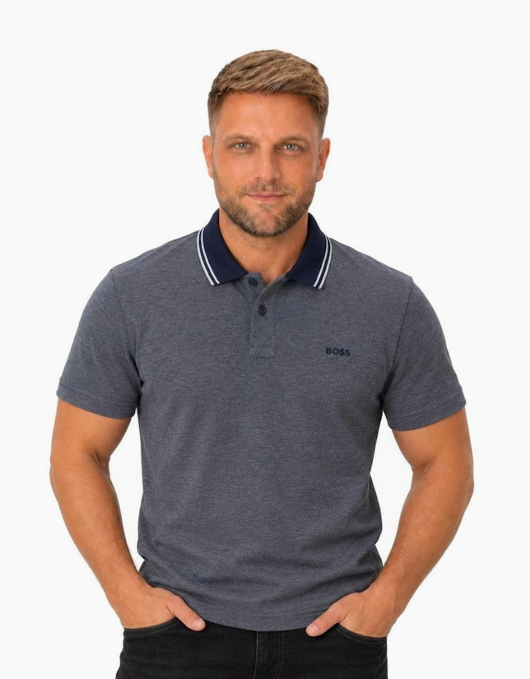 BOSS Relaxed Fit Oxford Piqué New Polo Shirt Dark Blue