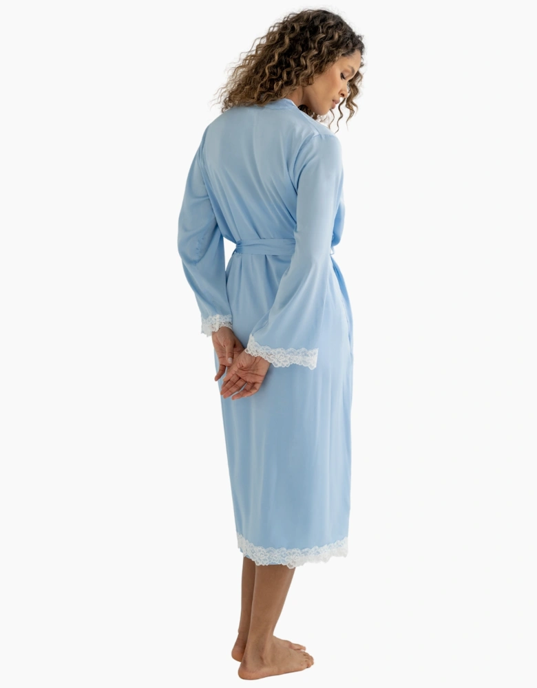 23185 Pour Moi Dusk Satin And Lace Kimono Sleeve Dressing Gown