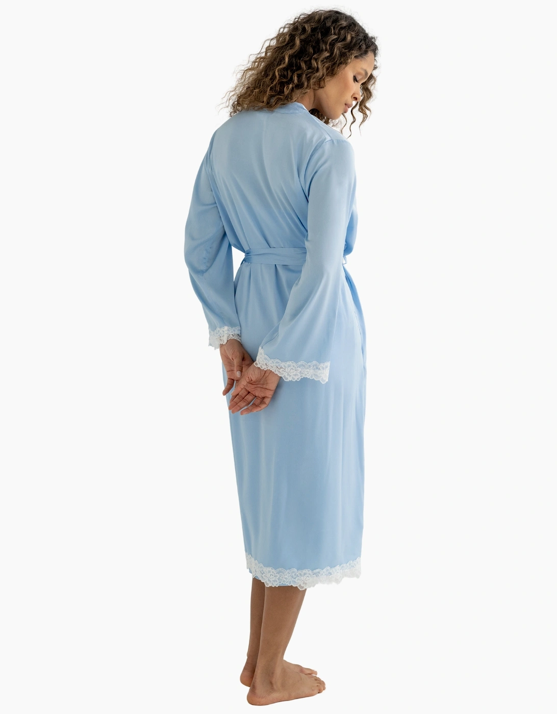 23185 Pour Moi Dusk Satin And Lace Kimono Sleeve Dressing Gown
