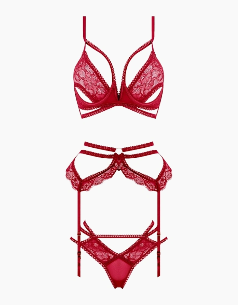 Hd00502a House Of Desire Bianca Strappy Lace Bra, Garter & Hipster Set