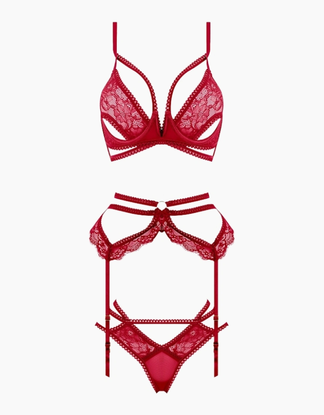 Hd00502a House Of Desire Bianca Strappy Lace Bra, Garter & Hipster Set