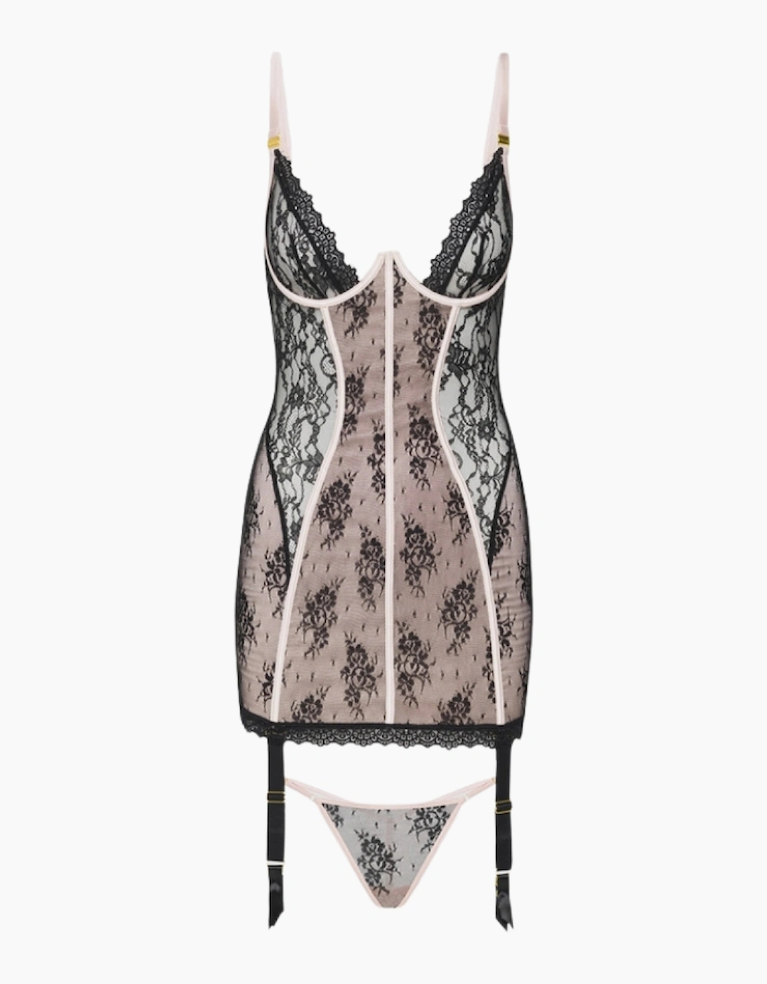 Hd01906a House Of Desire Jocelyn Lace & Satin Chemise & Thong Set