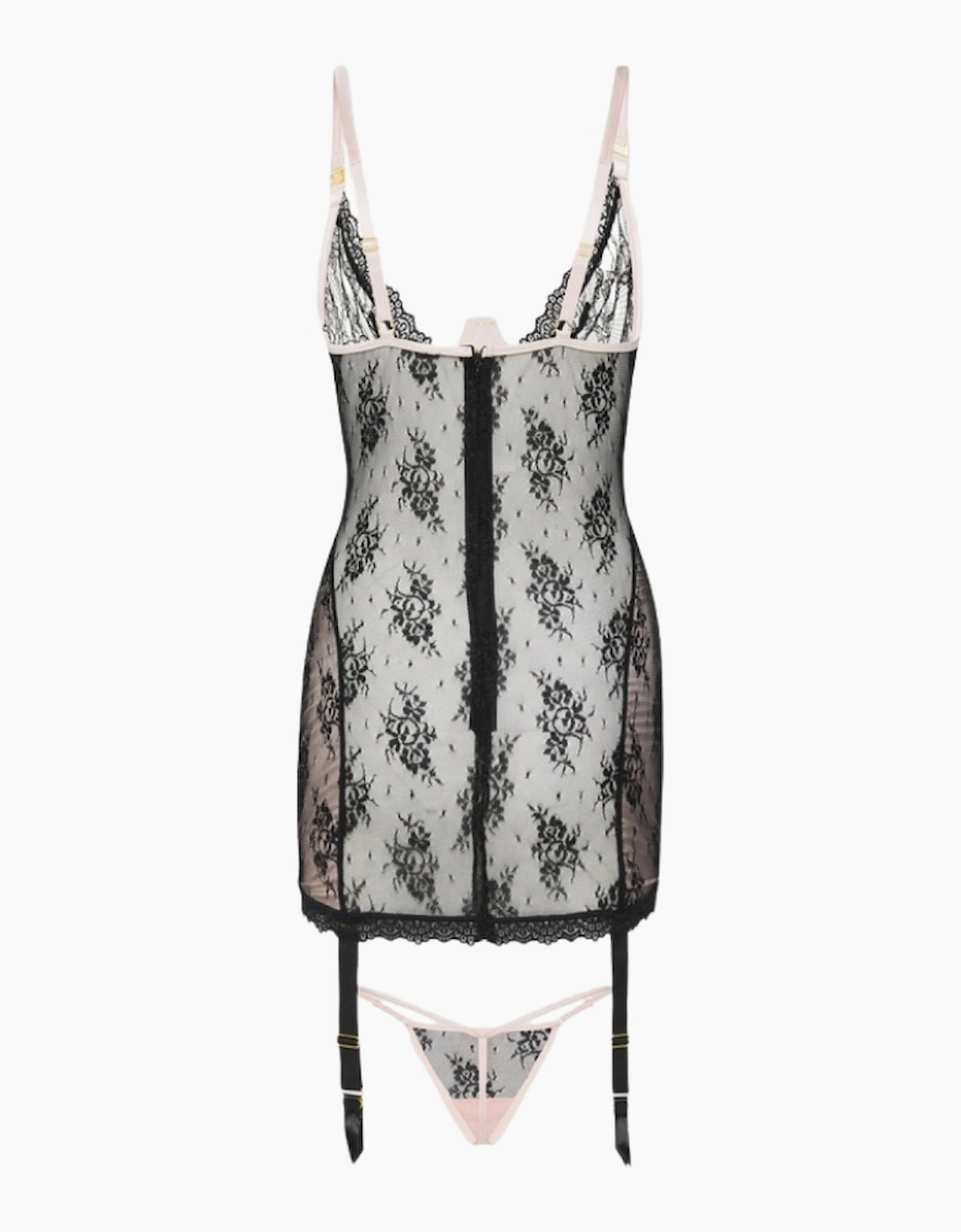 Hd01906a House Of Desire Jocelyn Lace & Satin Chemise & Thong Set