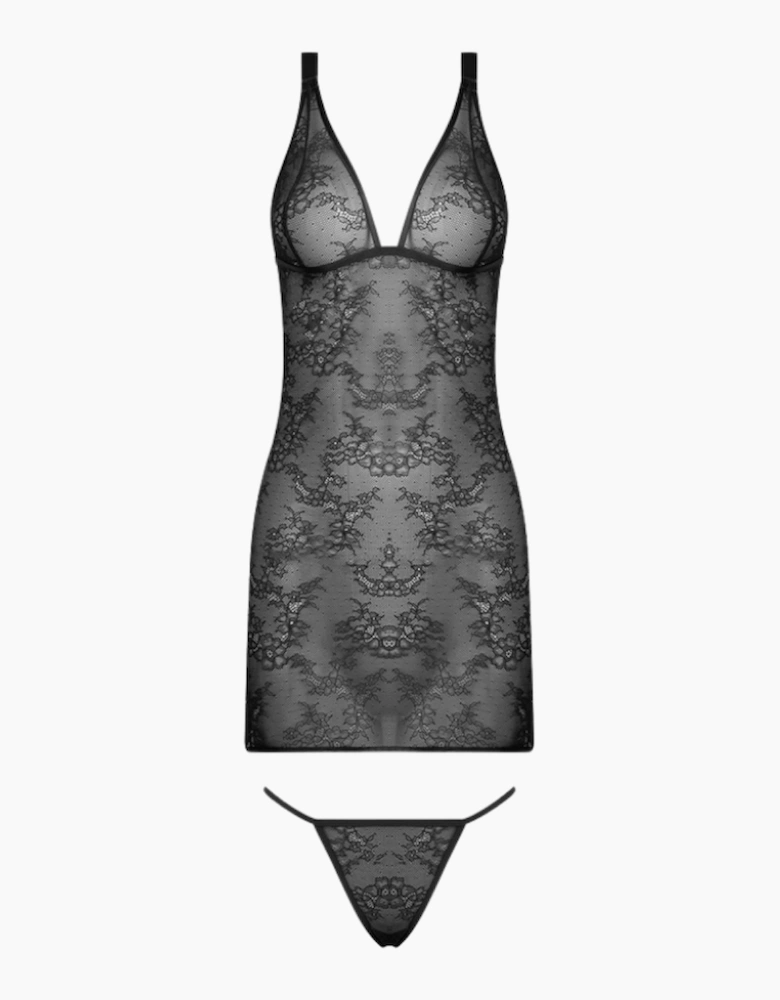 Hd02806a House Of Desire Kiki Lace Strappy & Backless Chemise & Thong Set
